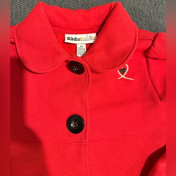 Girls Kids Headquarters Coat sz 4T Red Christmas Black Button Jacket - Picture 2 of 6